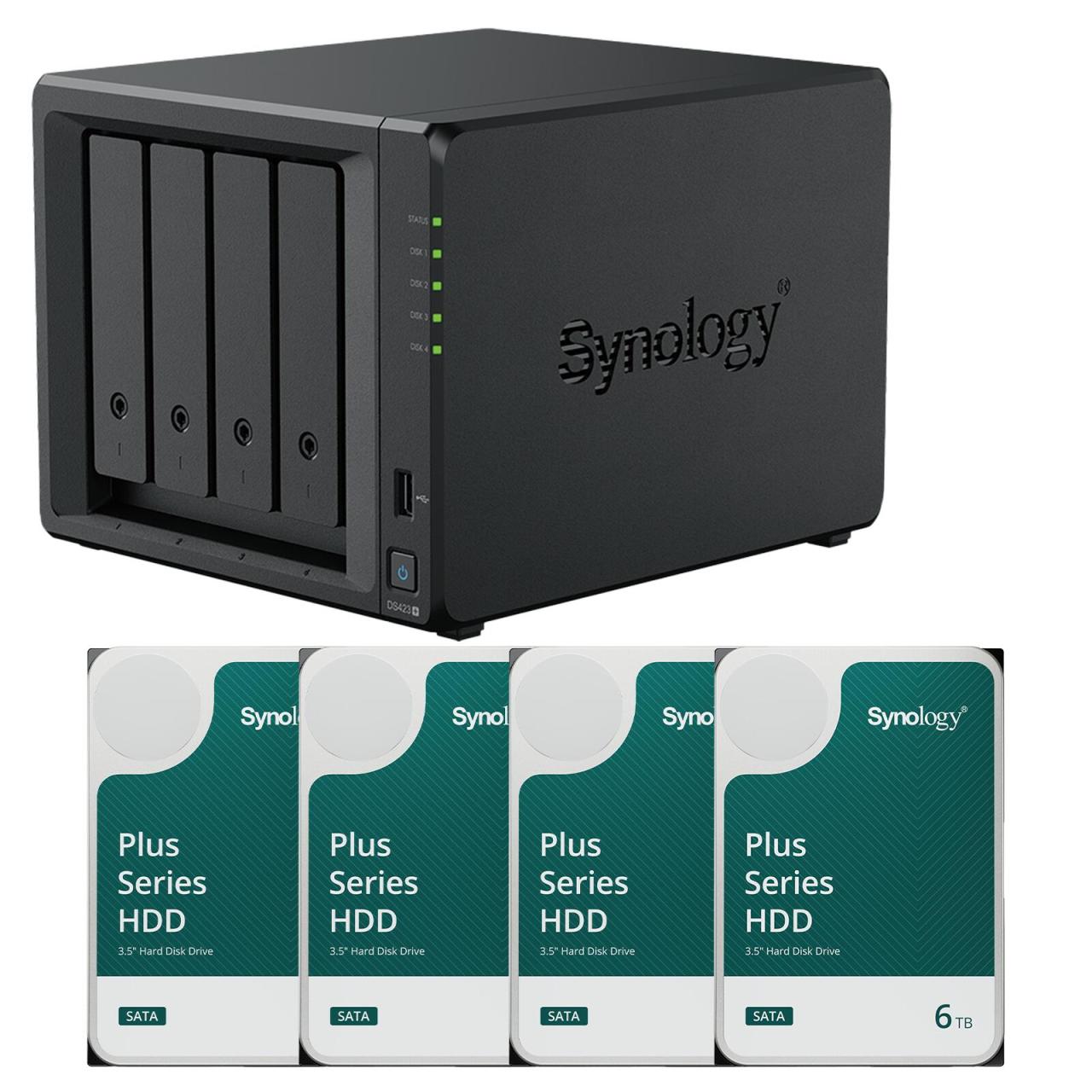 4260730619842 - DiskStation DS423+ 4 Einschübe NAS-Server Leergehäuse + 4x Plus 35 SATA HDD Festplatte 6TB (4x 6TB)