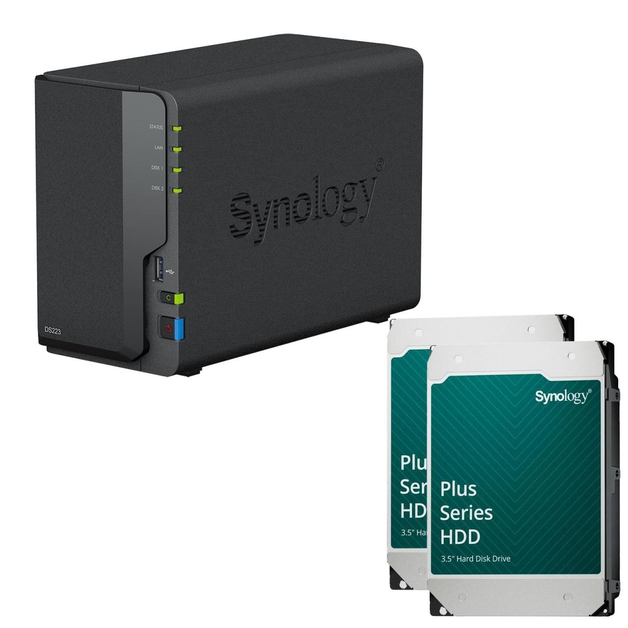 4260730619866 - DiskStation DS223 2 Einschübe NAS-Server Leergehäuse + 2x Plus 35 SATA 6Gb s Festplatte 12 TB (24TB)