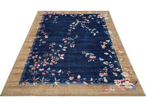 4260731882429 - Designteppich FREUNDIN HOME COLLECTION Gloriosa Teppiche Gr B L 120 cm x 160 cm 7 mm 1 St blau (blau goldfarben) Orientalische Muster Vintage Design Orient Optik Florales Muster Kurzflor Wohnzimmer