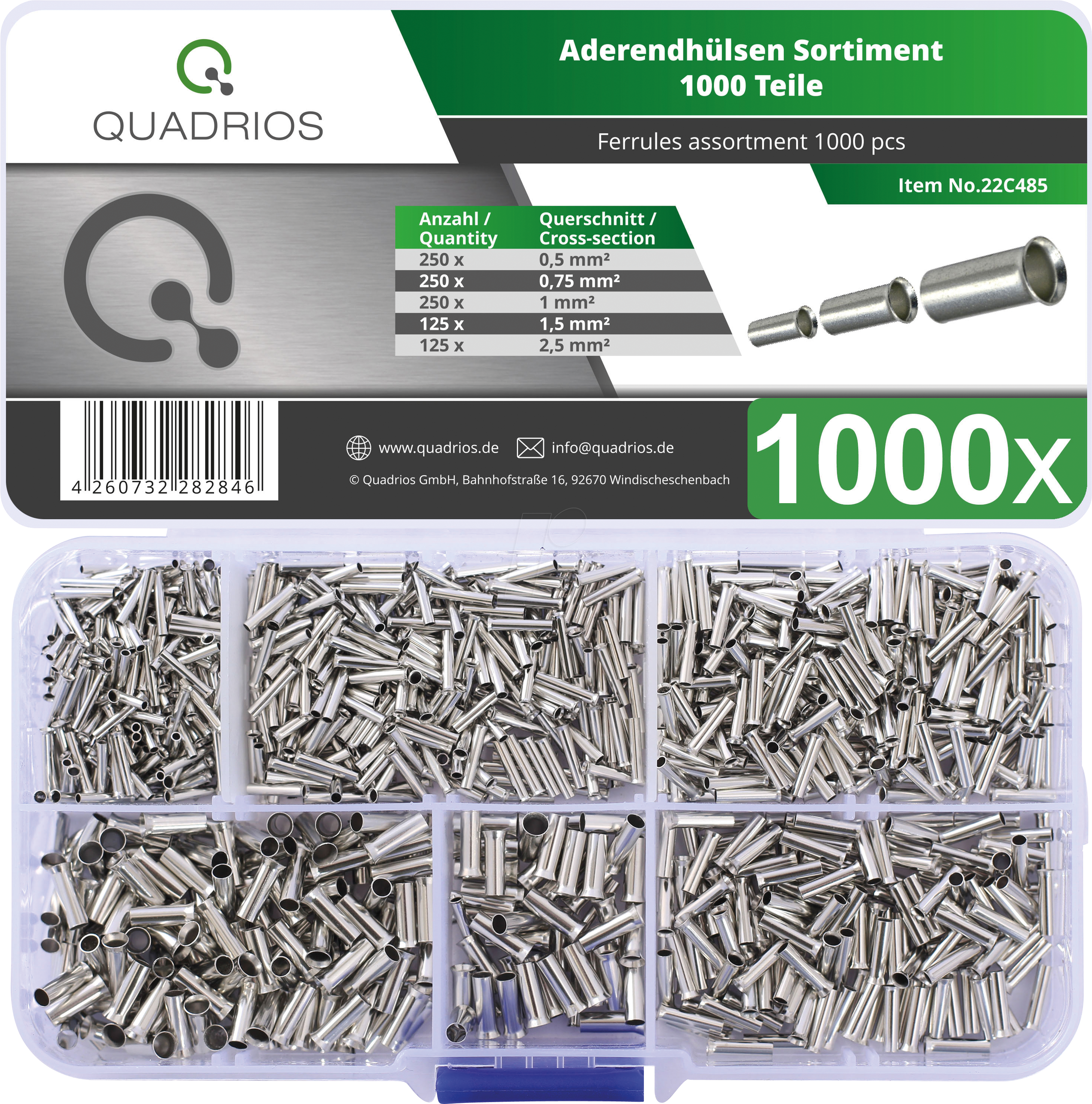 4260732282846 - QUAD 22C485 - Aderendhu¨lsen-Set unisoliert 1000 Stück 05 - 25 mm²