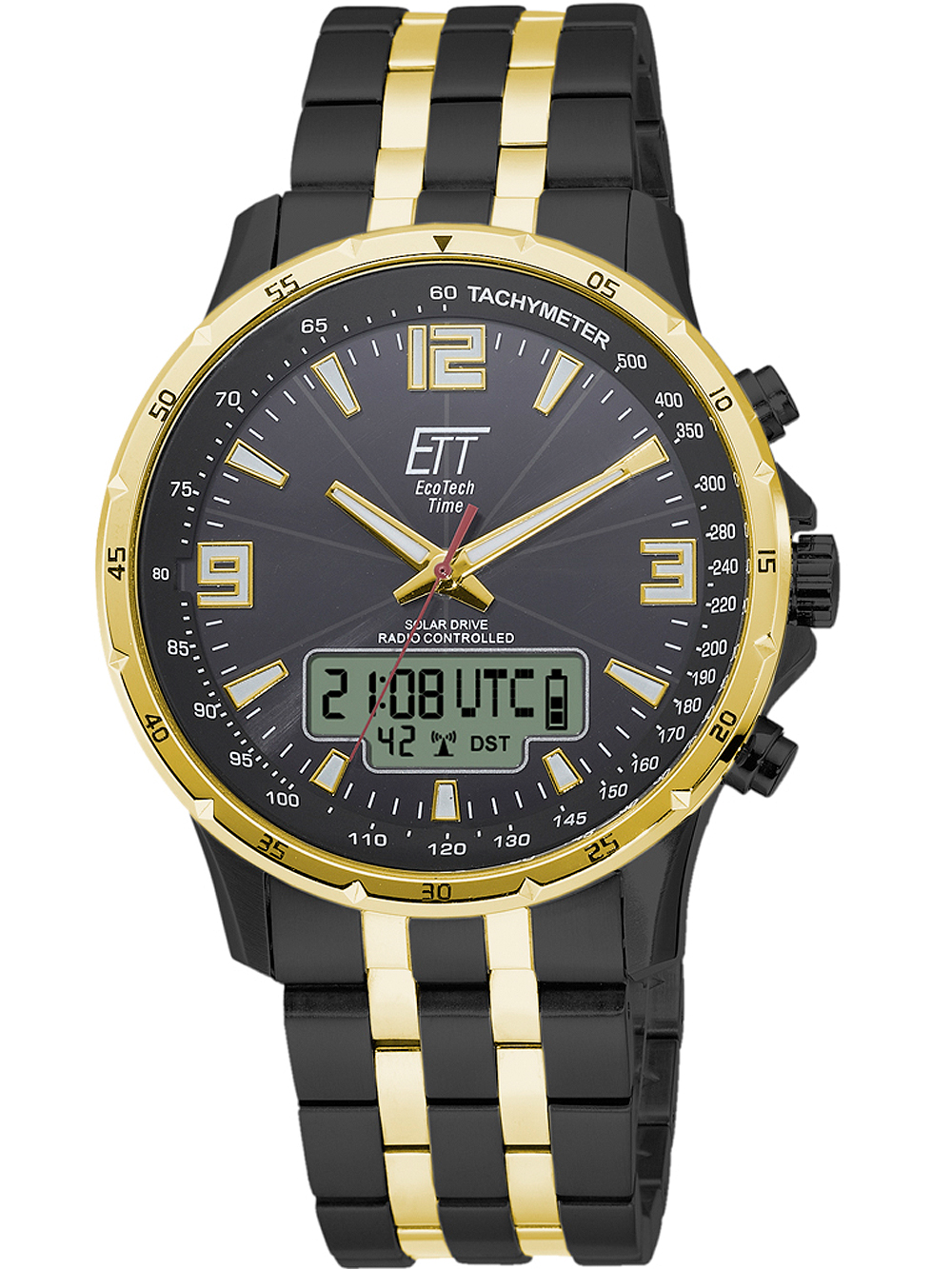 4260736031839 - Funkchronograph Arctica EGS-11567-21M Armbanduhren schwarz (schwarz goldfarben) Herren Solaruhren Armbanduhr Herrenuhr Stoppfunktion Datum Solar