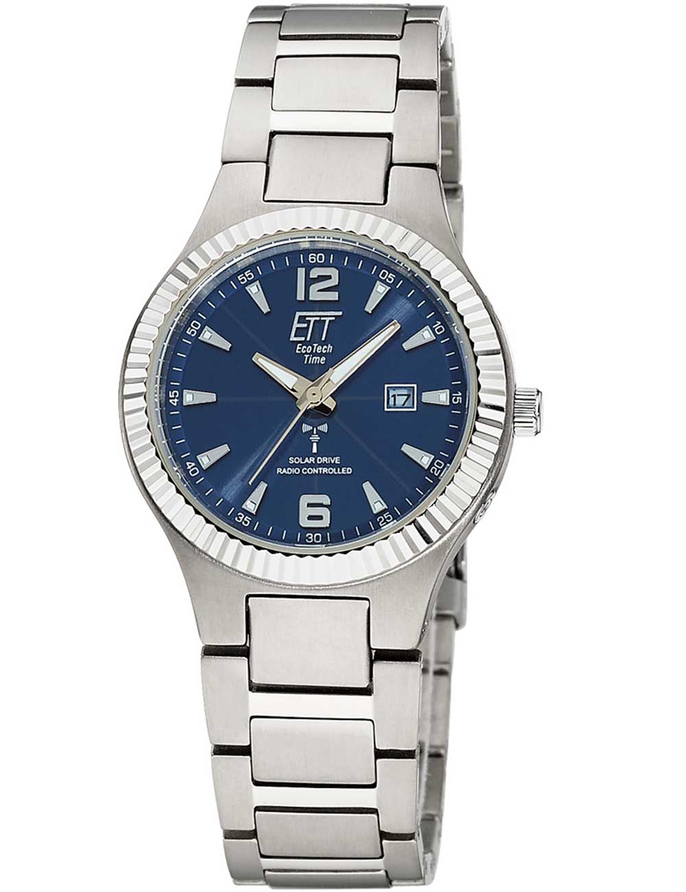 4260736034359 - Funkuhr Everest Lady Armbanduhren titansilberfarben blau Damen Armbanduhr Solar Damenuhr analog automatischer Kalender Tag