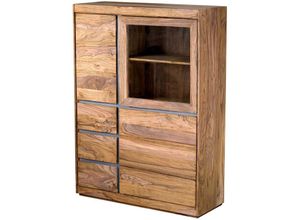 4260740465026 - Highboard mit 1 Glastür Sheesham massiv gebeizt 102 cm - SENSO - Die Möbelfundgrube