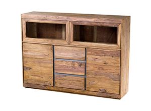 4260740465392 - Highboard mit 2 Holztüren Sheesham massiv gebeizt 150 cm - senso - Die Möbelfundgrube