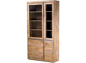 4260740466641 - Massivart ® - Vitrine mit 2 Glastüren Sheesham massiv gebeizt 205 cm - senso - Die Möbelfundgrube