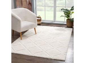 4260745226462 - Hochflor-Teppich CARPET CITY Focus 2997 Teppiche Gr B L 140 cm x 200 cm 20 mm 1 St beige (creme) Esszimmerteppiche besonders weich Uni Farben Rauten-Optik 3D-Effekt