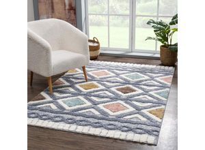 4260745226554 - Hochflor-Teppich CARPET CITY Focus 3382 Boho-Style Teppiche Gr B L 140 cm x 200 cm 20 mm 1 St bunt (mehrfarbig) Esszimmerteppiche