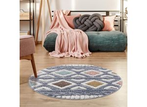 4260745226615 - Teppich CARPET CITY Focus 3382 Teppiche Gr Ø 200 cm 20 mm 1 St bunt (mehrfarbig) Esszimmerteppiche Boho-Teppich besonders weich Hoch Tief Struktur Wohnzimmer