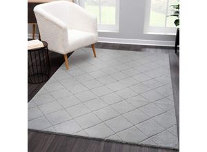 4260745228527 - Hochflor-Teppich CARPET CITY Moment Teppiche Gr B L 160 cm x 230 cm 31 mm 1 St grau Esszimmerteppiche besonders weich Kaninchen Fell Haptik 3D-Effekt Rauten Wohnzimmer