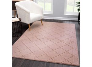 4260745228657 - Hochflor-Teppich CARPET CITY Moment Teppiche Gr B L 200 cm x 290 cm 31 mm 1 St rosa Esszimmerteppiche besonders weich Kaninchen Fell Haptik 3D-Effekt Rauten Wohnzimmer