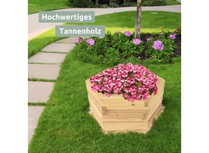 4260750010292 - holz4home® Outdoor Pflanzenkübel aus Tannenholz 6-eckig inkl Vlies und Handschuhe XL