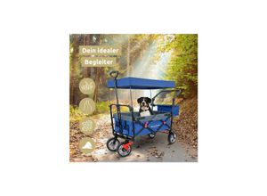 4260750012876 - deluxe4home® Bollerwagen Transportwagen faltbar mit Dach Blau Grau