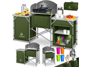 4260751941946 - Campingschrank Campingküche mit Aluminiumgestell inklTragetasche Kocherschrank für Camping Outdoor-Campingmöbel Typ Big (Khaki) - Grün - Kesser