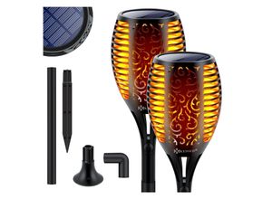 4260751943209 - KESSER® Gartenfackel Solar Set Solarleuchten Flamme mit Wandhalterung + Erdspieß Licht-Sensor Wetterfest Garten Solarleuchte Fackel Lichter LED Gartenlampe Solarlampe Flammenlicht