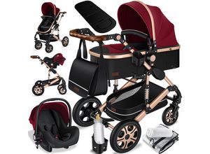 4260751943452 - KESSER® Loops 3 in 1 Kinderwagen Kombikinderwagen Komplettset incl Babywanne & Buggy Sportsitz & Auto-Babyschale - Voll-Gummireifen - Wickeltasche Regenschutz Kindertisch Set