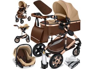 4260751943469 - KESSER® Loops 3 in 1 Kinderwagen Kombikinderwagen Komplettset incl Babywanne & Buggy Sportsitz & Auto-Babyschale - Voll-Gummireifen - Wickeltasche Regenschutz Kindertisch Set