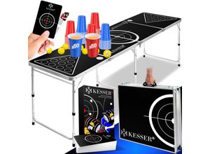 4260751943537 - KESSER® Beer Pong Tisch Set mit Kartenspiel Trinkspiel - inkl 100 Becher (50 Rot & 50 Blau) 6 Bälle + Regelwerk Partyspiele Table Höhenverstellbar Klappbarer