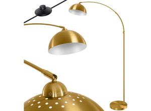 4260751943810 - Bogenlampe mit standfestem Marmorfuß höhenverstellbar 146-220cm weiß - Fußschalter - Stehlampe Stehleuchte Bogenleuchte Bogenstandleuchte Gold - Gold