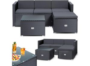 4260751947894 - KESSER® Polyrattan Lounge Aruba – Gartenlounge für 3-4 Personen Gartenmöbel-Set Sitzgruppe aus 3er Gartensofa Sessel Hocker und Beistelltisch mit Sitzkissen - für Garten Terrasse und Balkon