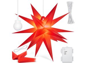 4260751948228 - KESSER® Leuchtstern 3D LED Weihnachtsstern mit Timer für innen und außen Adventsstern Beleuchtet hängend Stern + Warmweiß Licht Rot   mit Timer   35cm