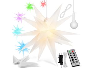 4260751948266 - KESSER® Leuchtstern 3D LED Weihnachtsstern mit Timer für innen und außen Adventsstern Beleuchtet hängend Stern + Warmweiß Licht 60cm   Bunt   mit