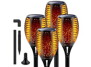 4260751949232 - KESSER® Gartenfackel Solar Set Solarleuchten Flamme mit Wandhalterung + Erdspieß Licht-Sensor Wetterfest Garten Solarleuchte Fackel Lichter LED Gartenlampe Solarlampe Flammenlicht