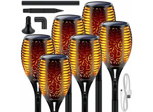 4260751949270 - KESSER® Gartenfackel Solar Set Solarleuchten Flamme mit Wandhalterung + Erdspieß Licht-Sensor Wetterfest Garten Solarleuchte Fackel Lichter LED Gartenlampe Solarlampe Flammenlicht