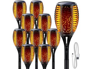 4260751949331 - KESSER® Gartenfackel Solar Set Solarleuchten Flamme mit Wandhalterung + Erdspieß Licht-Sensor Wetterfest Garten Solarleuchte Fackel Lichter LED Gartenlampe Solarlampe Flammenlicht