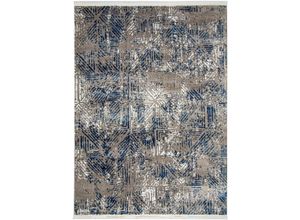 4260753127256 - Teppich RESITAL THE VOICE OF CARPET Oslo 2210 Teppiche Gr B L 200 cm x 290 cm 12 mm 1 St blau Fransenteppich Esszimmerteppiche Kurzflor modernes Design Hoch-Tief Effekt mit Fransen