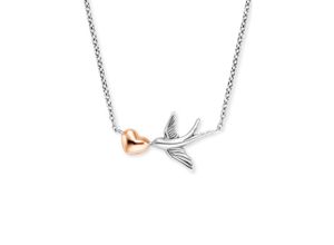 4260756385301 - Kette mit Anhänger ENGELSRUFER Schmuck Geschenk Schwalbe und Herz Liebe schenken ERN-LOVE-BIRD-BIR Halsketten Gr Silber 925 (Sterlingsilber) Länge 44 cm Breite 133 mm rosegold (silberfarben roségoldfarben) Damen Ketten mit Anhänger