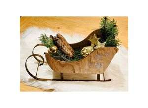 4260757270224 - Dekoleidenschaft - Schlitten Schneeflocke im Retro Design aus Holz 32 cm lang Weihnachtsdeko Holzschlitten