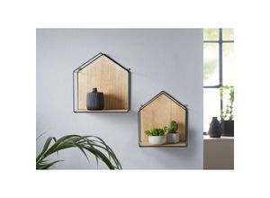 4260757272242 - Dekoleidenschaft - 2x Wandregal Haus aus Metall & Holz Dekoregal Blumenregal Wanddeko