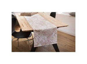 4260757273553 - Dekoleidenschaft - Tischläufer Ornament creme   rose im Barock Stil 40x140 cm Mitteldecke