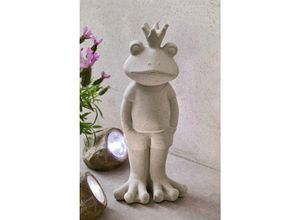 4260757278541 - Dekoleidenschaft - Dekofigur Froschkönig aus Beton grau 39 cm hoch Gartenfigur Frosch mit Krone Balkon & Gartendeko für Draußen