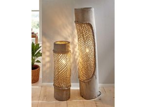 4260757279852 - Dekoleidenschaft - Stehlampe Artesania 60 cm hoch aus Holz & Weide grau Bodenlampe Deko Standleuchte