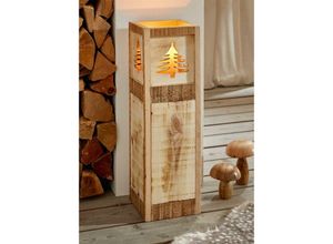 4260757279968 - Dekoleidenschaft - Windlichtsäule Tannenbaum aus Holz 57 cm hoch Kerzenhalter Kerzenständer Dekosäule für Wohnzimmer Balkon & Terrase Holzsäule