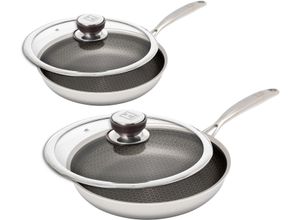 4260759873546 - Pfannen-Set HENSSLERS HENSSLERS Bratpfannen-Set Ø 24 und 28 cm inkl Deckel silber (silberfarben) B2900cm H900cm L5000cm Ø2800cm Pfannen mit Wabenstruktur