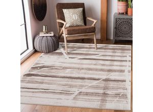 4260764570003 - Teppich CARPET CITY Moda Teppiche Gr B L 160 cm x 225 cm 11 mm 1 St beige Esszimmerteppiche Kurzflor Streifen-Muster Weicher Flor