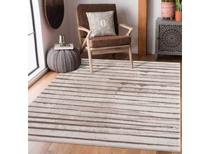 4260764570096 - Teppich CARPET CITY Moda Teppiche Gr B L 160 cm x 225 cm 11 mm 1 St beige Esszimmerteppiche Kurzflor Streifen-Muster Weicher Flor