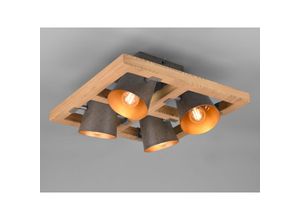 4260768170568 - Meinewunschleuchte - led Deckenstrahler 4 flammig Silber antik & Gold mit Holz im Industrial Style