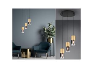 4260768171688 - Leuchten - led Pendelleuchte 3 flammig Messing matt mit Rauchglas Lampenschirm ø 37cm