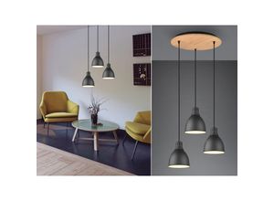 4260768171725 - Leuchten - led Pendelleuchte 3 flammig Schwarz matt mit Holz ø 40cm Industrial Style