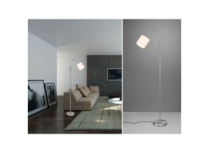 4260768172692 - Kleine LED Stehleuchte Silber Stoffschirm Weiß mit Flexarm Höhe 130cm