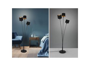 4260768172722 - Meinewunschleuchte - led Stehleuchte 3 flammig Metall Stoffschirm Schwarz Gold Höhe 150cm