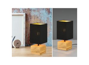 4260768173125 - Meinewunschleuchte - led Tischleuchte mit Holzfuß Stoffschirm Schwarz   Gold Höhe 30cm