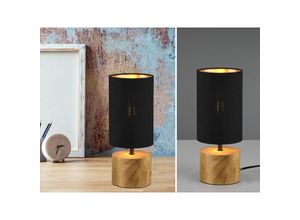 4260768173149 - Meinewunschleuchte - led Tischleuchte Holzfuß Stoffschirm Schwarz Gold Ø12cm Höhe 30cm