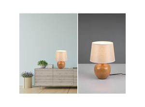 4260768174993 - Meinewunschleuchte - led Tischleuchte Keramik in Holzoptik mit Stoffschirm Beige Höhe 26cm