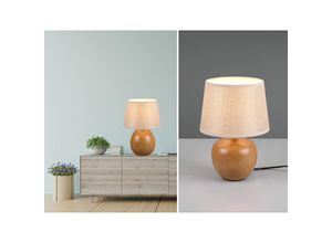 4260768175006 - Meinewunschleuchte - led Tischleuchte Keramik in Holzoptik mit Stoffschirm Beige Höhe 35cm