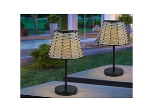 4260768175280 - Meinewunschleuchte - 2er set Solar led Tischleuchten Schwarz mit Lampenschirm Rattanoptik Höhe 32cm