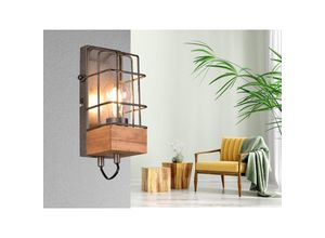 4260768175648 - Meinewunschleuchte - Wandleuchte tinco 1 flammig Silber antik Gitterlampe mit Holzdekor Höhe 225cm